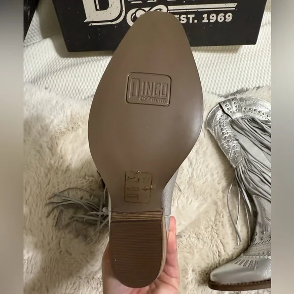 Dingo Gypsy Embroidery Studded Fringe Metallic Snip Toe Cowboy Boots - Picture 5 of 6